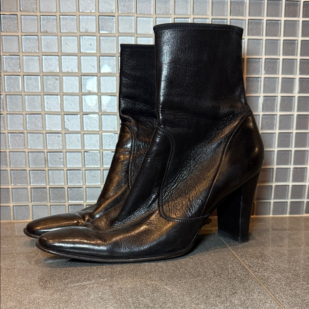 ✨ Vintage MaxMara Black Soft Leather Ankle Boots - Square Toe - Made in Italy 🇮🇹